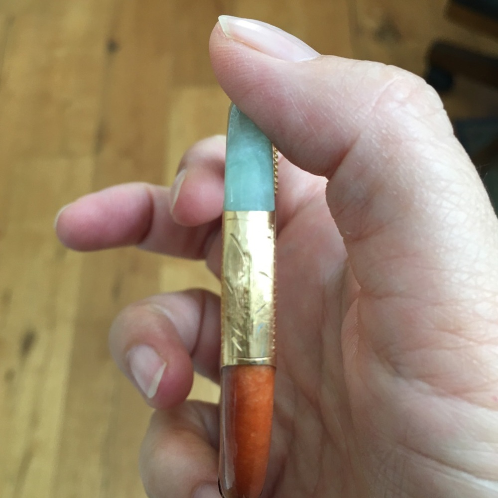 Multi color jade solid 14k hinged bangle bracelet - Picture 10 of 15